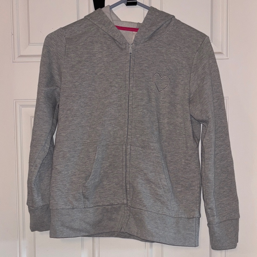 Girls' Grey Zip Hoodie with Heart Detail